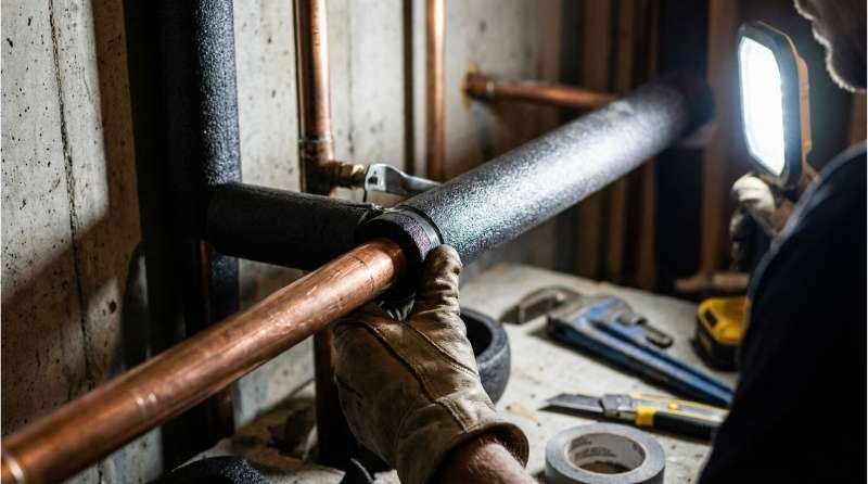 התקנת שרוול בידוד תרמי על צינור נחושת