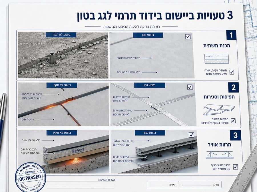 אינפוגרפיקה 3 טעויות נפוצות בהתקנת בידוד פולינום לגג בטון