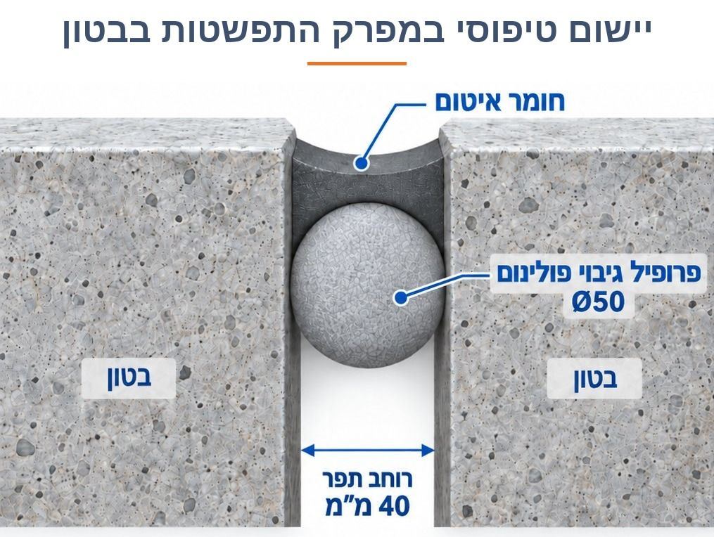 איור חתך של תפר בטון ברוחב 40 מ